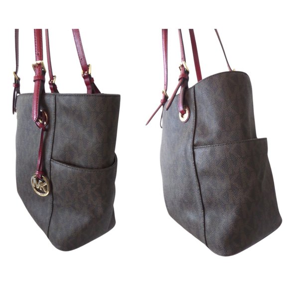 Michael Kors | Jet Set Signature Brown/Cherry Logo Tote (NWT) - Picture 5 of 13